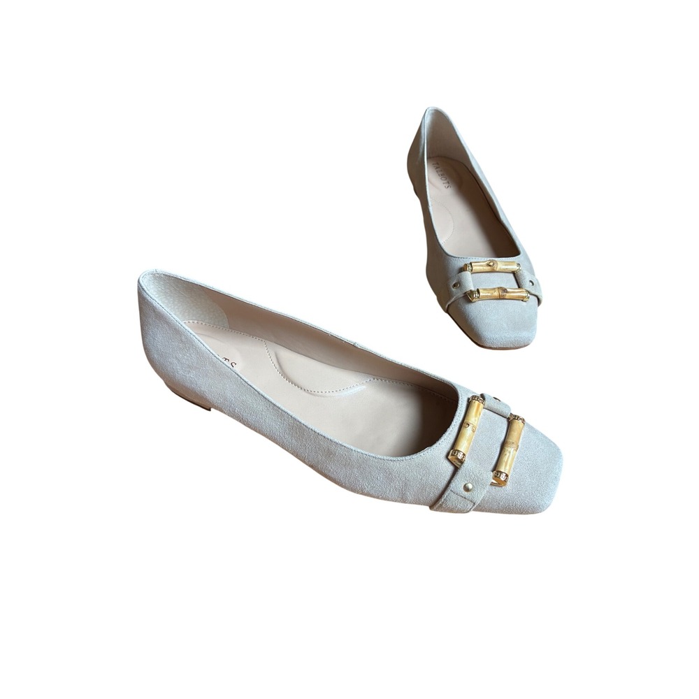 Talbots Beige Suede Square Toe Bamboo Buckle Flats 10 Office Wear Classic